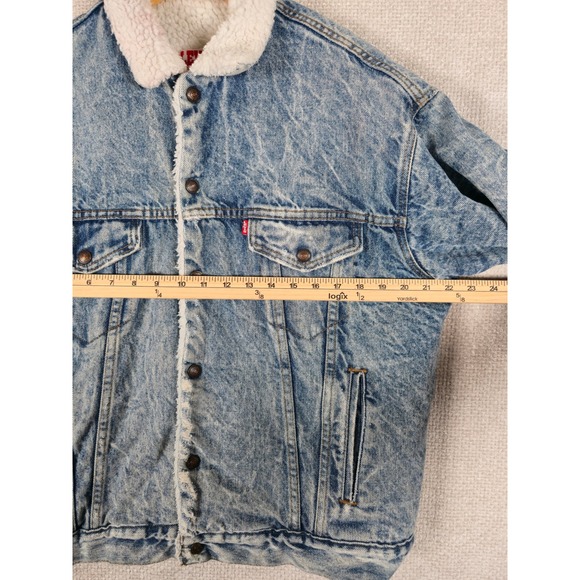 Vintage Levis 70609 0219 Sherpa Lined Denim Jacket Acid Wash Blue Made in USA M - Picture 7 of 16